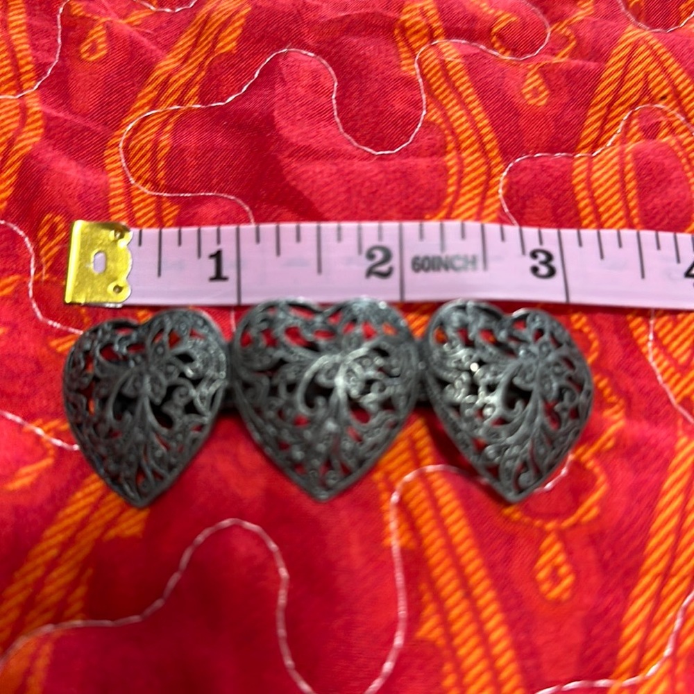 Hair barrette, 3 hearts, snap clasp, estate sale, appears old